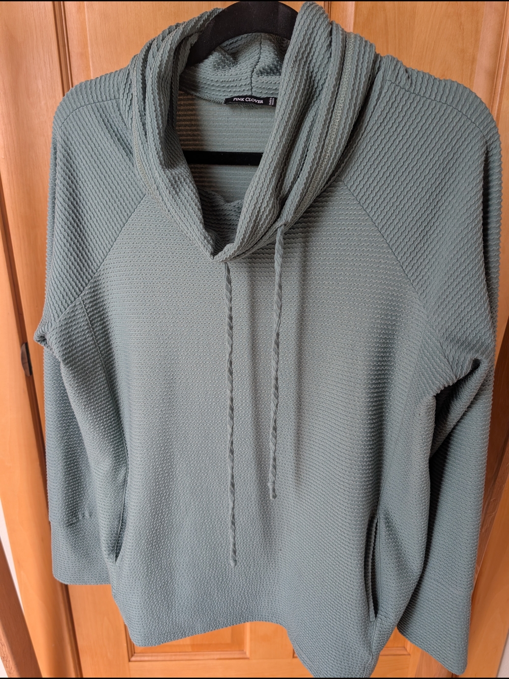 Pink Clover Sage Green Waffle Cowl Pullover Sweater